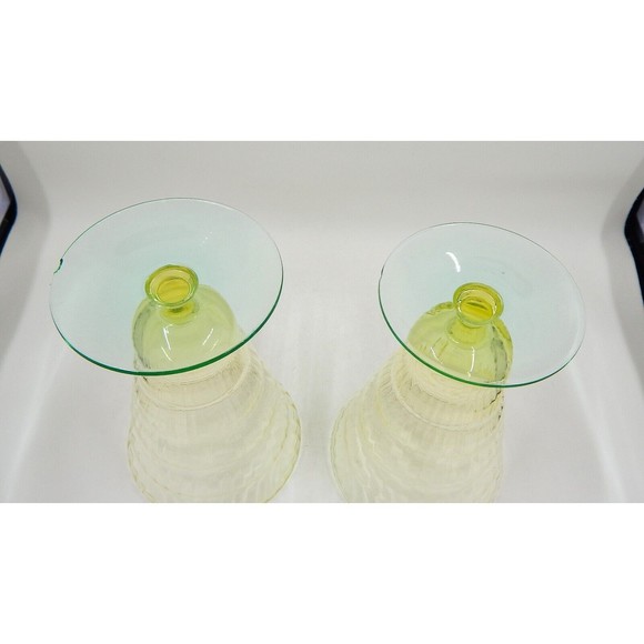 Utility Glass Works Cambodia Ware Vaseline Green Foot Ice Tea Water Goblet Set 4 - Picture 5 of 16